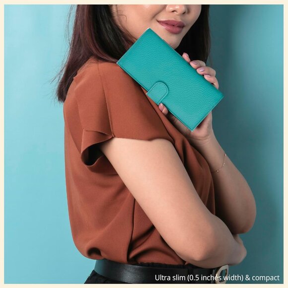 Leather Checkbook Cover for Men & Women -RFID Slim Wallet Pen Holder Credit Card - Picture 7 of 7